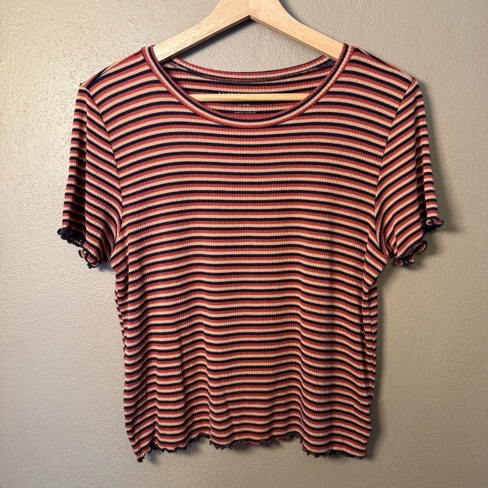 American Eagle Lattice Edge Striped Crop Top Women’s Size Large Boho Feminine